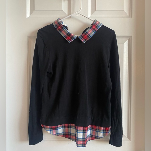 J. Crew Black Top with Red Plaid Collar - Picture 7 of 11